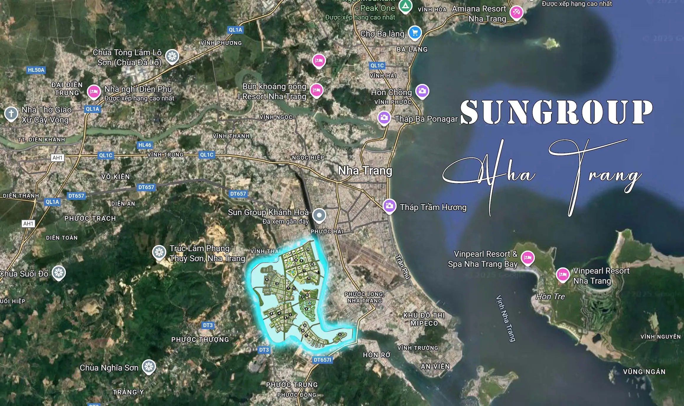 Vị trí Sun Group Nha Trang ba mặt giáp sông