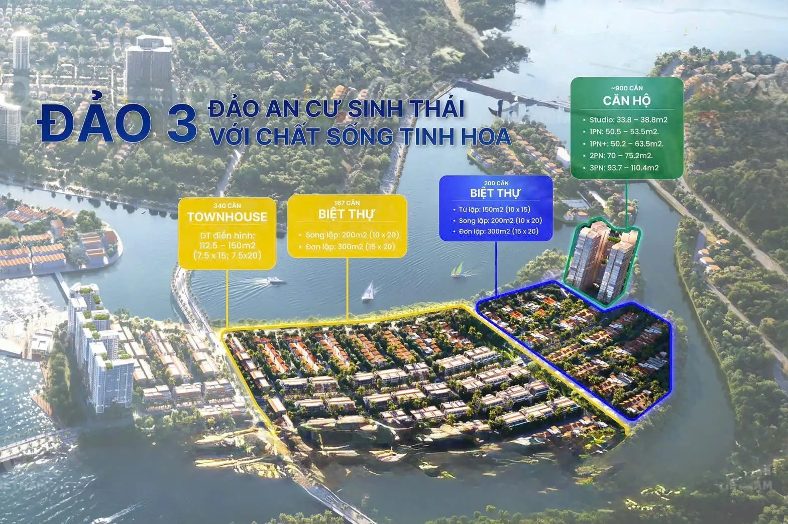 Phối cảnh chi tiết Đảo 3 khu an cư sinh thái Charmora City Nha Trang với Townhouse, Biệt thự và Căn hộ