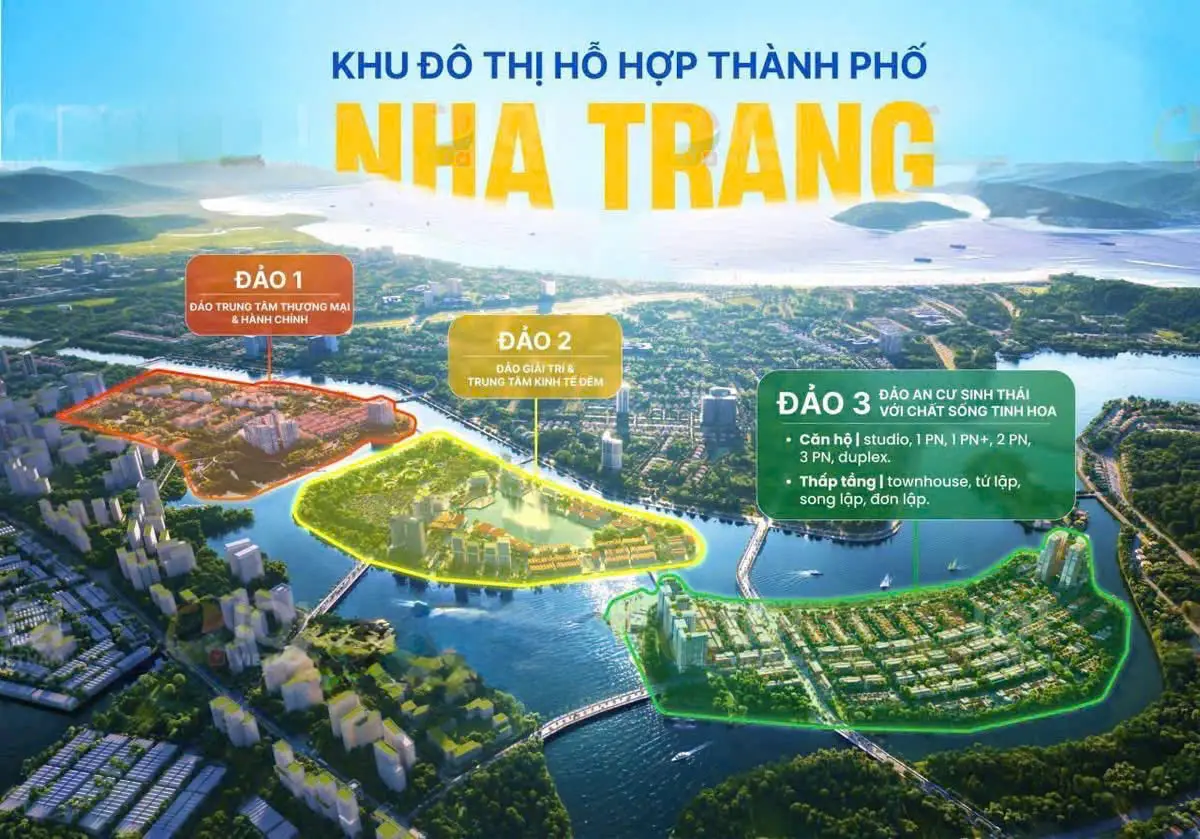 Phối cảnh khu đô thị hỗn hợp thành phố Nha Trang gồm đảo 1, đảo 2 và đảo 3